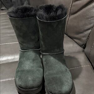 UGG Women's Black Suede Boots with Ribbon Accents